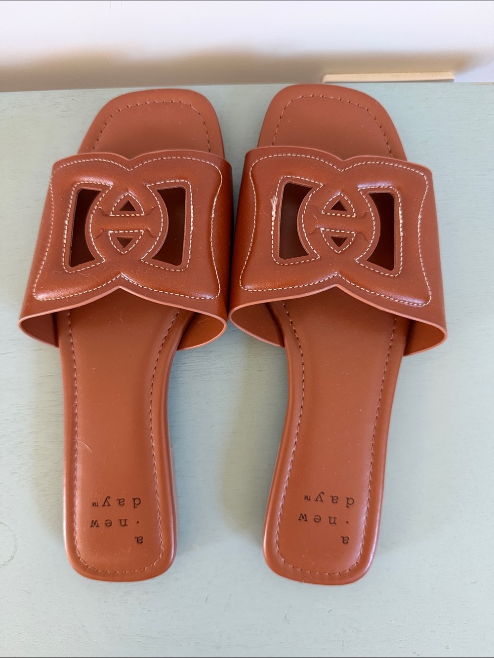 Women's Tan Leather Slip-On Sandals. Never worn